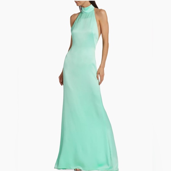 Lapointe Blue Satin Halter A-Line Gown Long Dress Size 6 - Picture 3 of 13